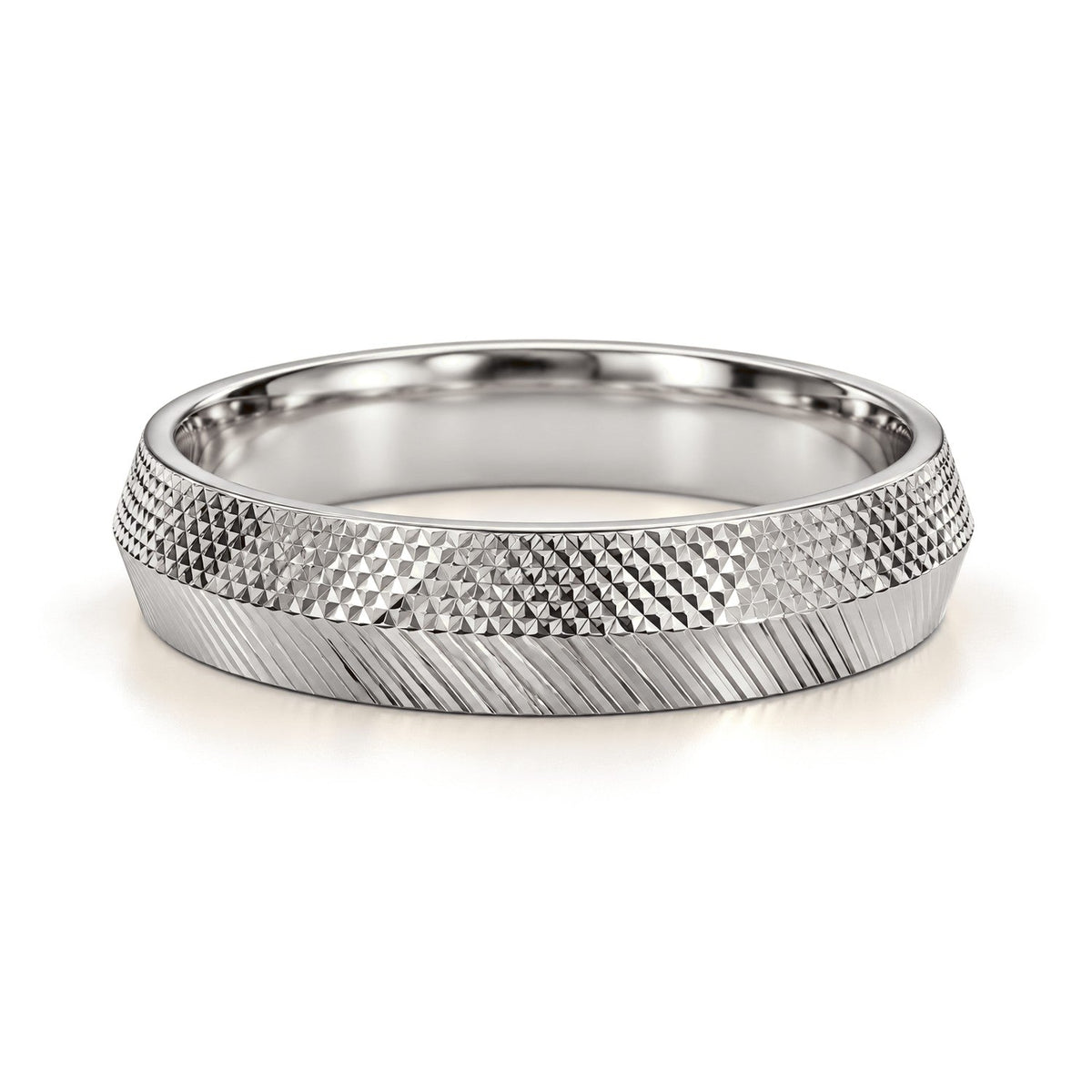 Knife Edge Textured Gold Wedding Band Set · White Gold · Band