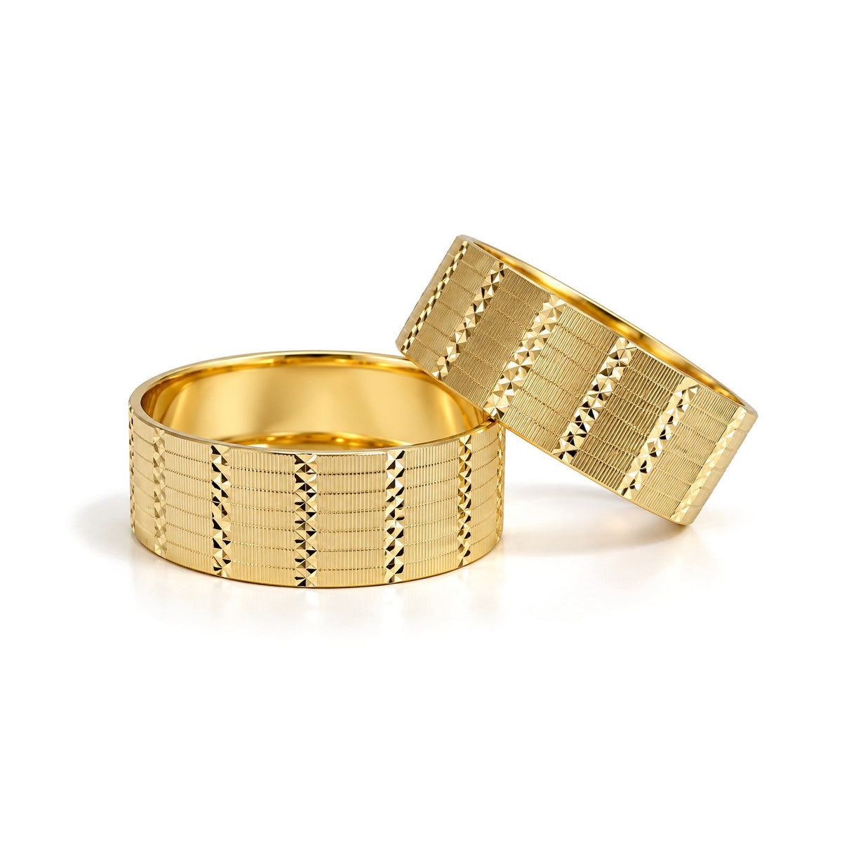 Column Pattern Wide Gold Wedding Band Set · Yellow Gold · Set
