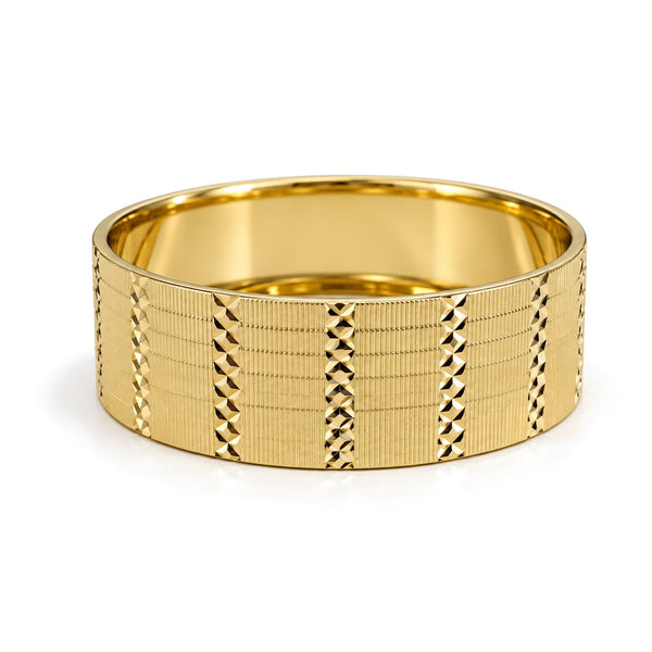 Column Pattern Wide Gold Wedding Band Set · Yellow Gold · Band