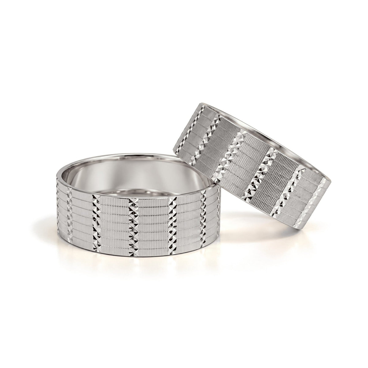 Column Pattern Wide Gold Wedding Band Set · White Gold · Set