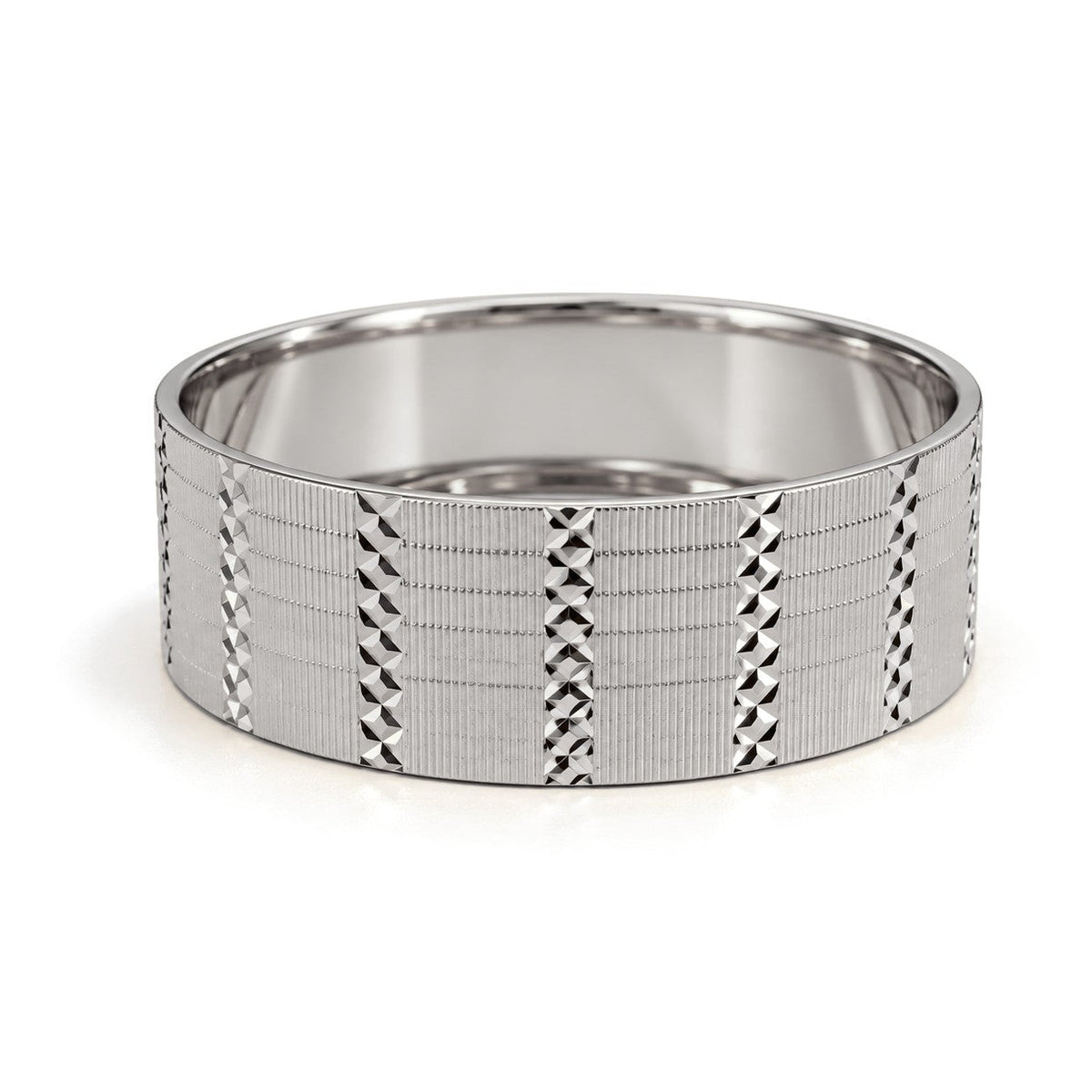 Column Pattern Wide Gold Wedding Band Set · White Gold · Band