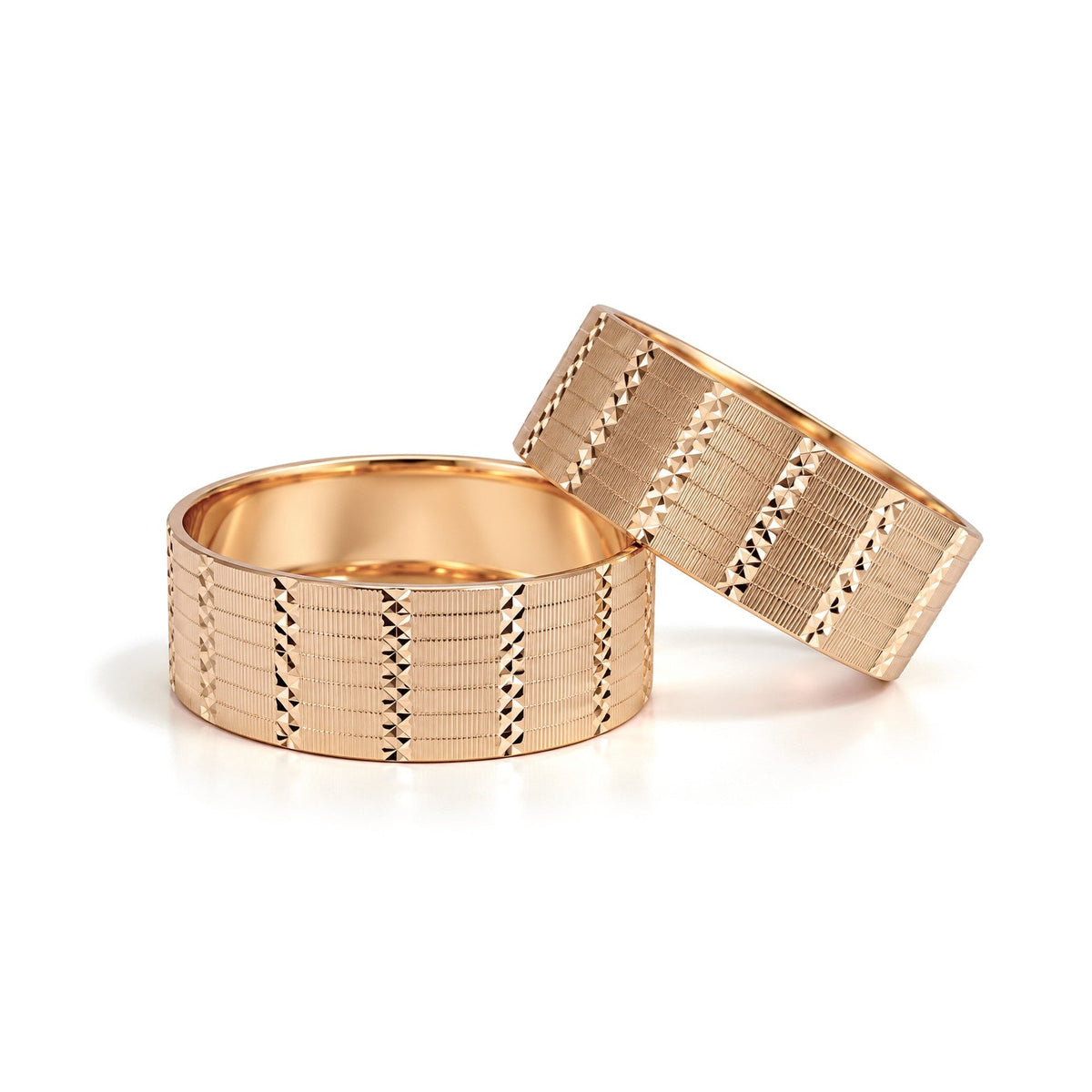 Column Pattern Wide Gold Wedding Band Set · Rose Gold · Set