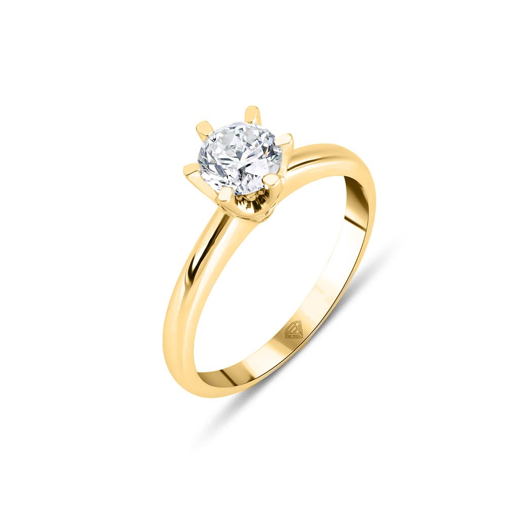 Round · 6 Prong · Yellow Gold