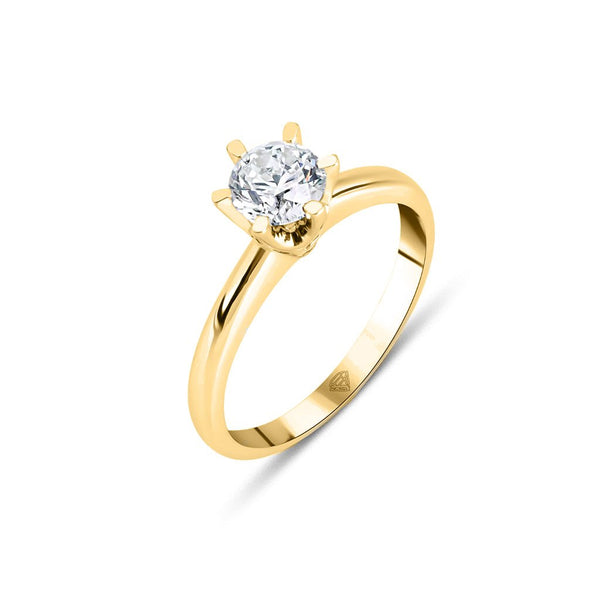 Round · 6 Prong · Yellow Gold