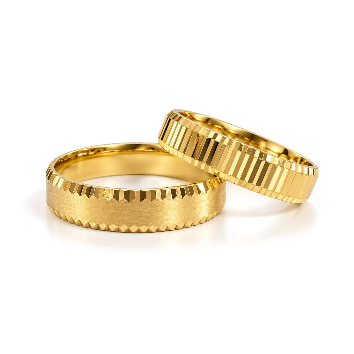 Notched Edge Gold Wedding Band Set · Yellow Gold · Set
