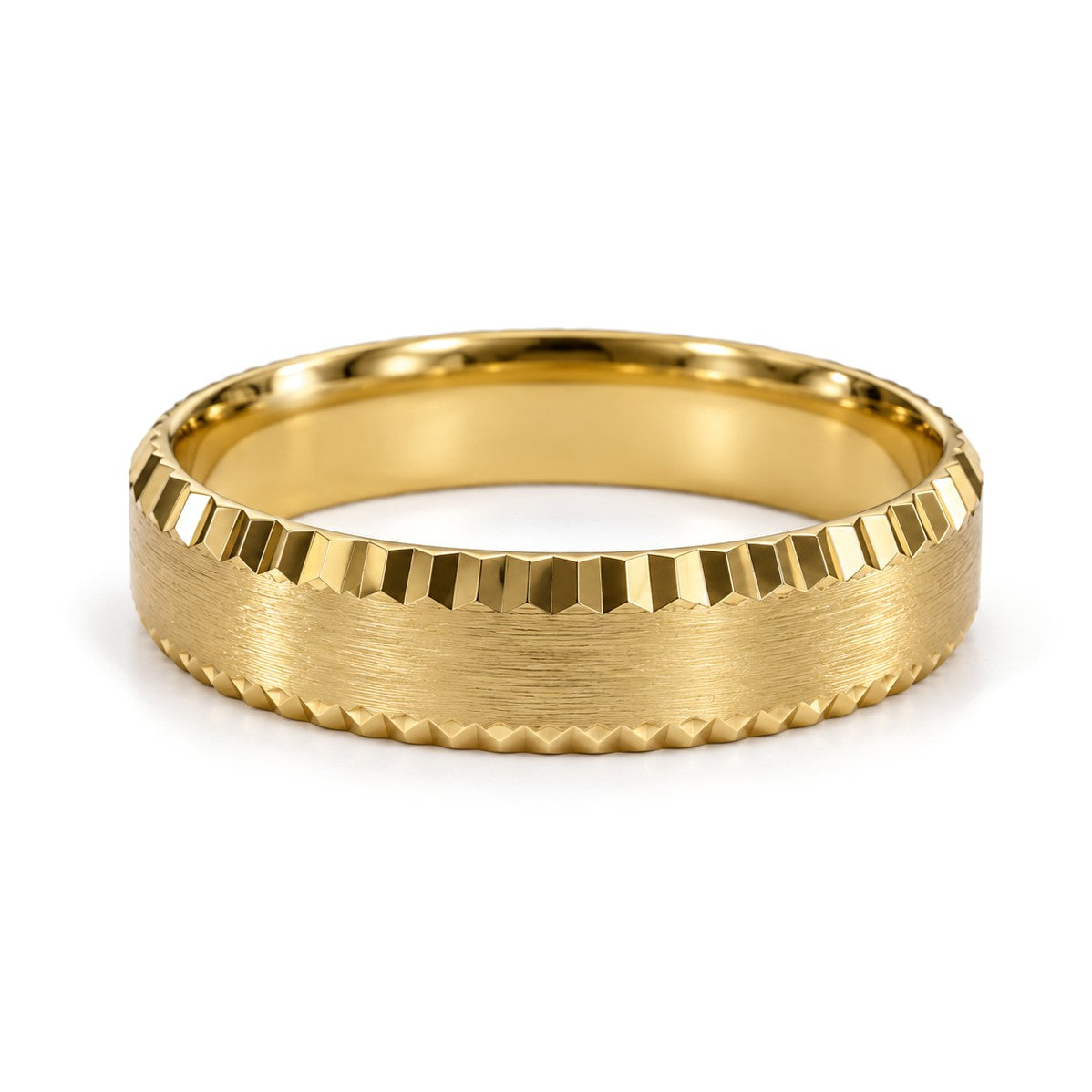 Notched Edge Gold Wedding Band Set · Yellow Gold · His Band
