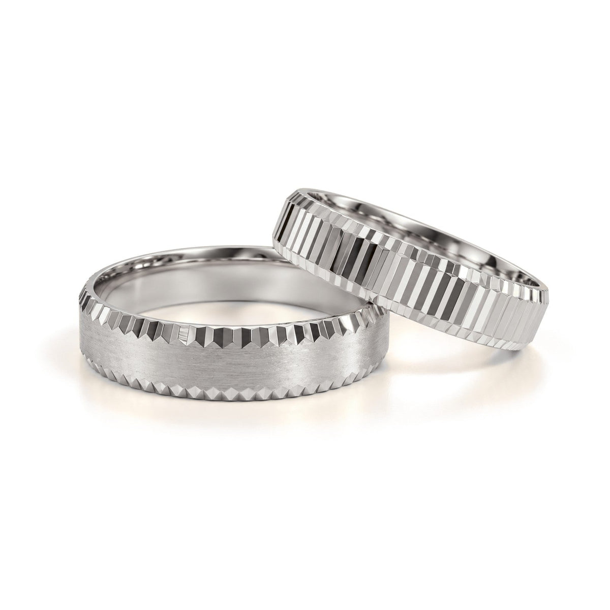 Notched Edge Gold Wedding Band Set · White Gold · Set