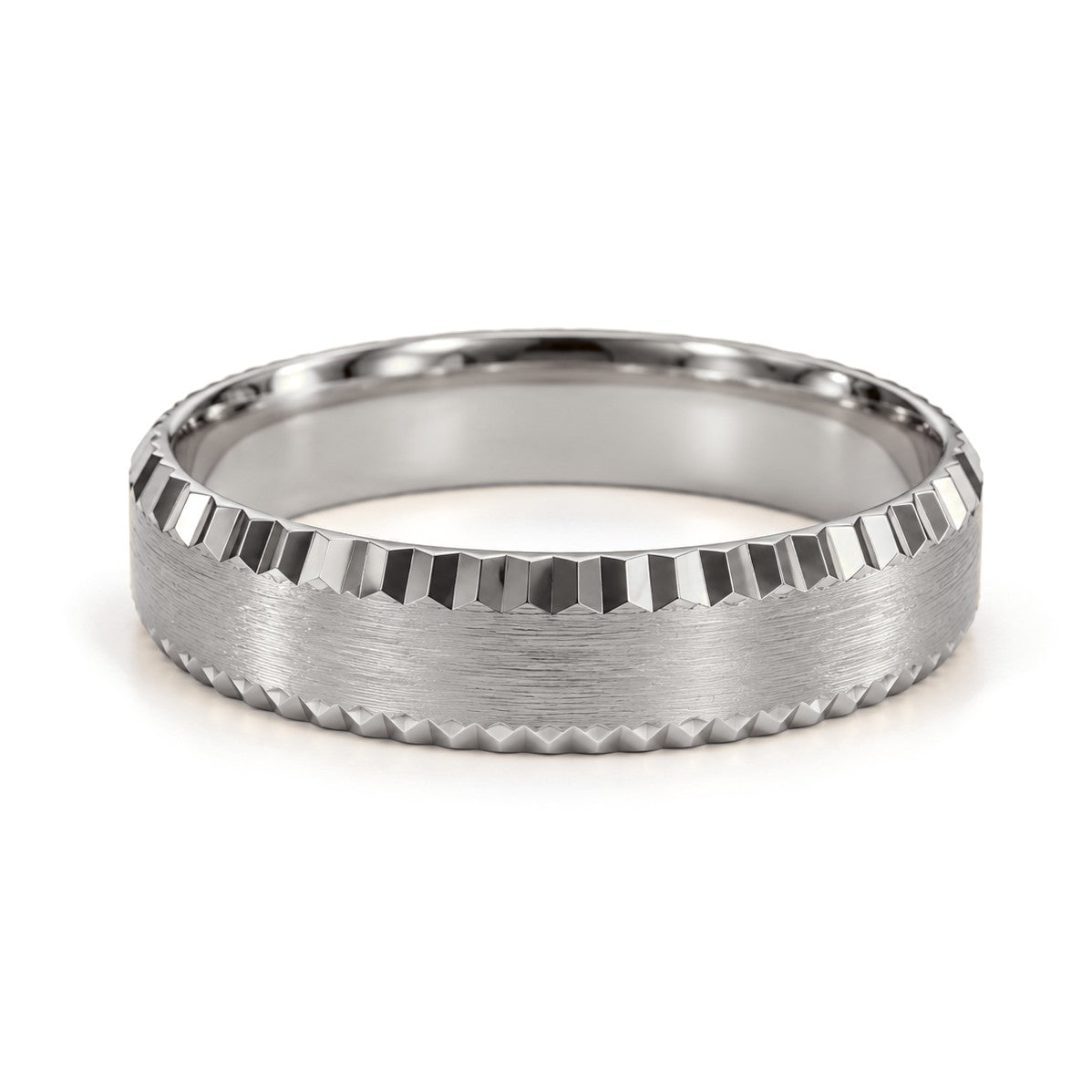 Notched Edge Gold Wedding Band Set · White Gold · His Band