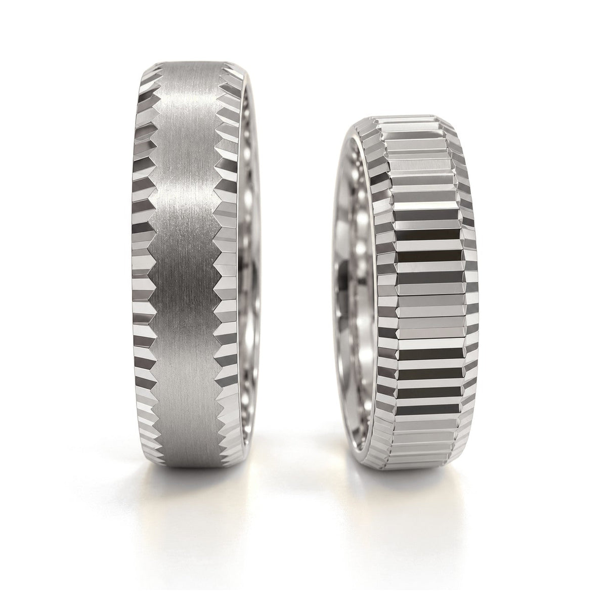 Notched Edge Gold Wedding Band Set · White Gold · Set · Side View