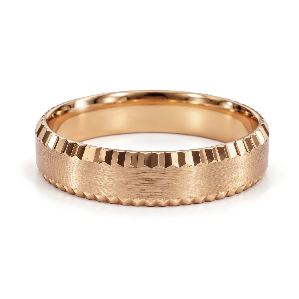 Notched Edge Gold Wedding Band Set · Rose Gold · His Band