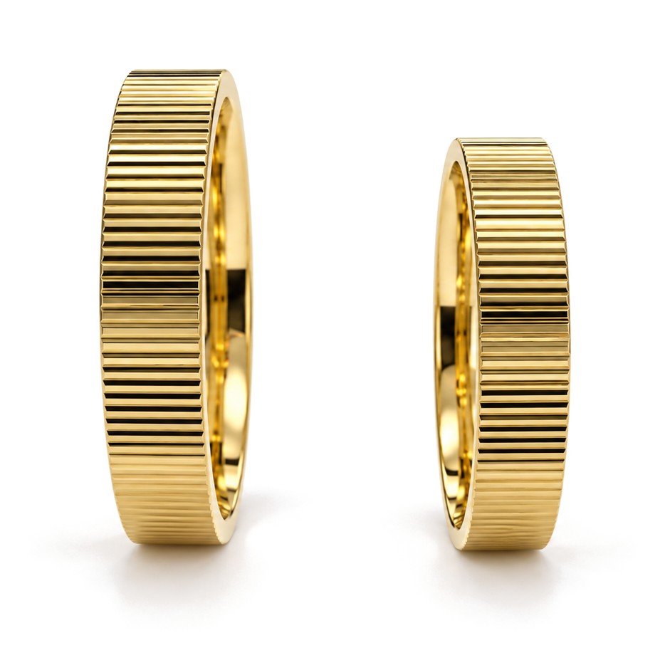 Coin Edge Gold Wedding Band Set · Yellow Gold · Set · Side View