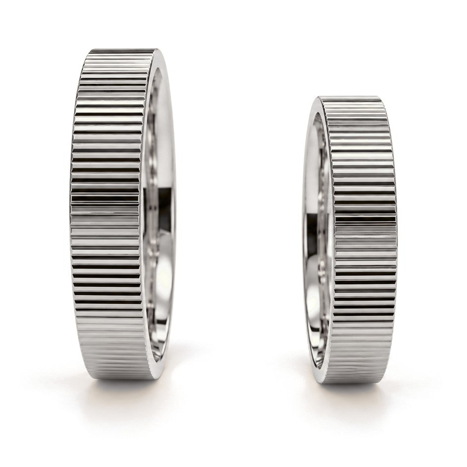 Coin Edge Gold Wedding Band Set · White Gold · Set · Side View