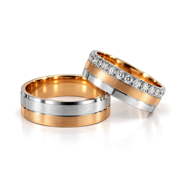 Tri-Color Diamond Wedding Band Set · Set