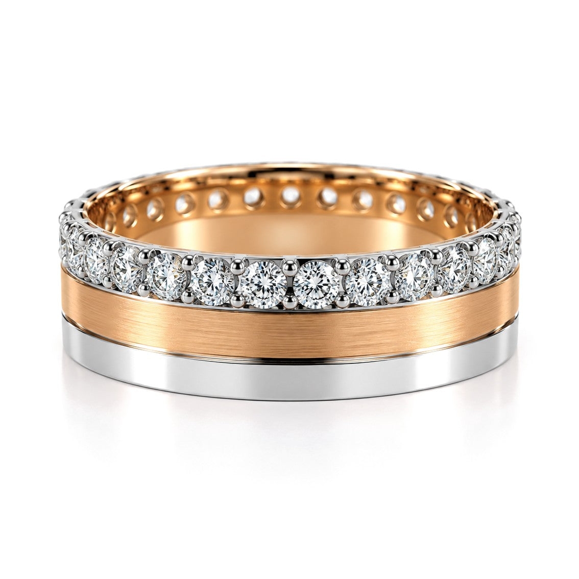 Tri-Color Diamond Wedding Band Set · Her Band