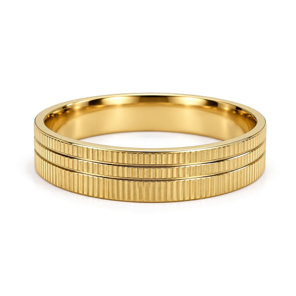 Triple Row Ribbed Gold Wedding Band Set · Yellow Gold · Band