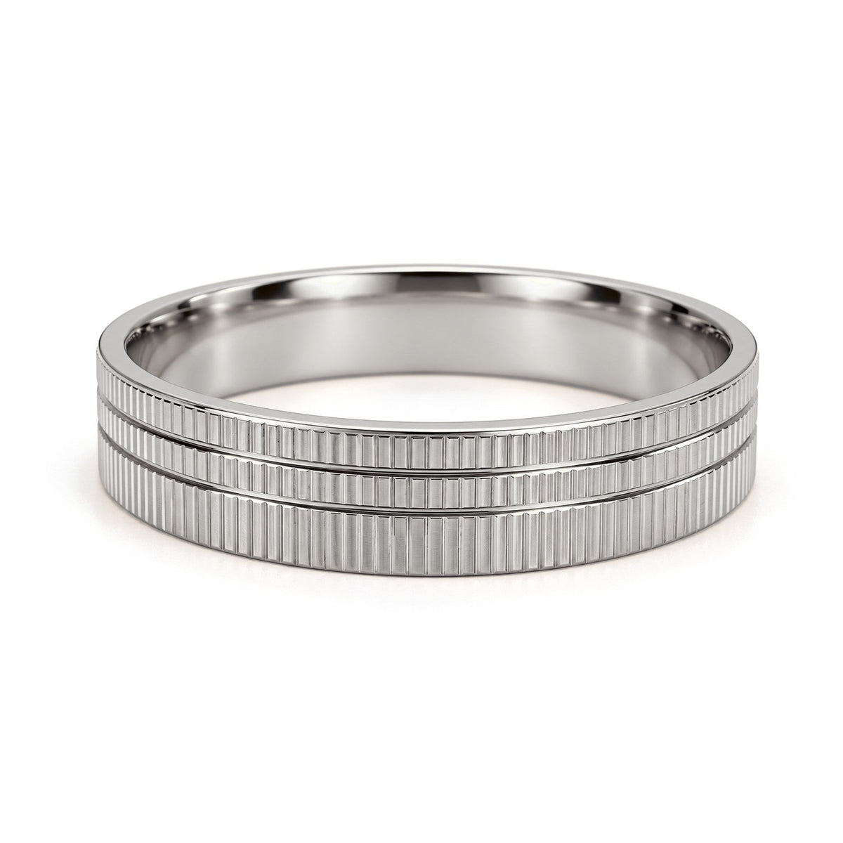 Triple Row Ribbed Gold Wedding Band Set · White Gold · Band