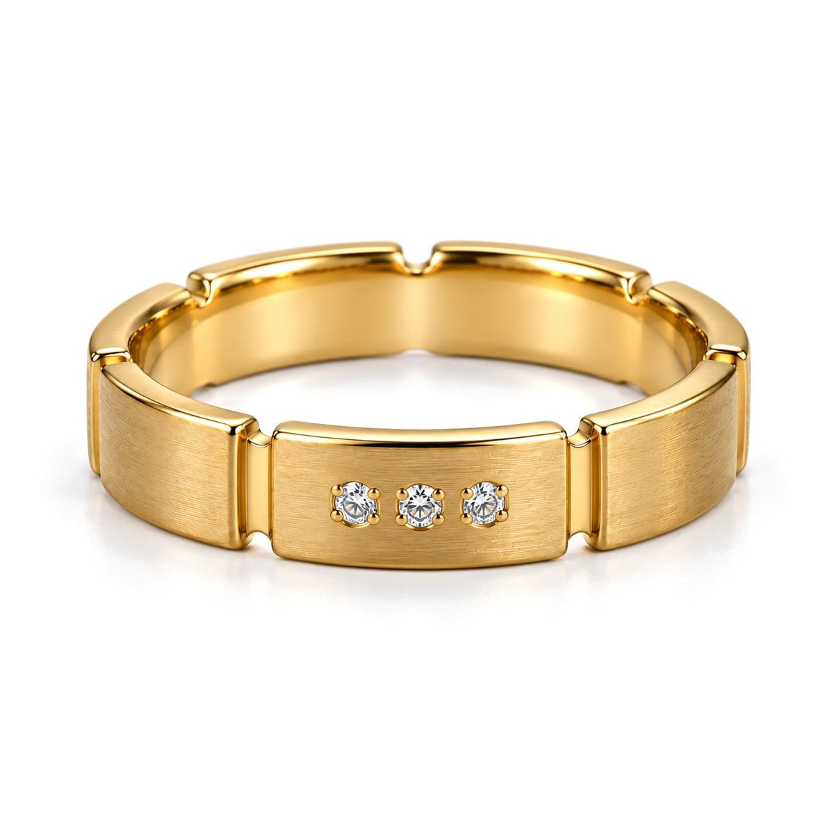 Three-Stone Segmented Lab-Grown Diamond Wedding Band Set · Yellow Gold · Her Band