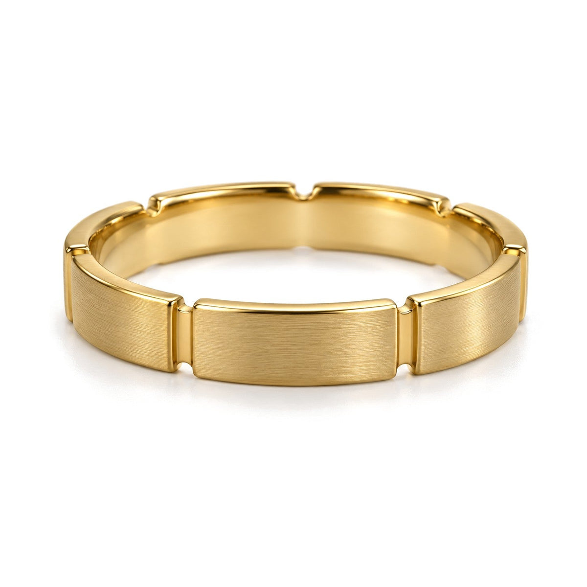 Three-Stone Segmented Lab-Grown Diamond Wedding Band Set · Yellow Gold · His Band