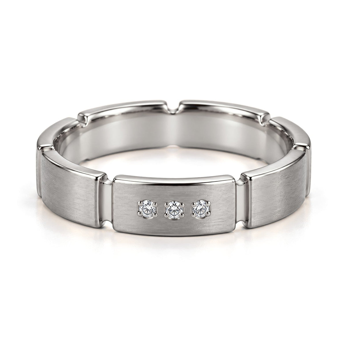 Three-Stone Segmented Lab-Grown Diamond Wedding Band Set · White Gold · Her Band