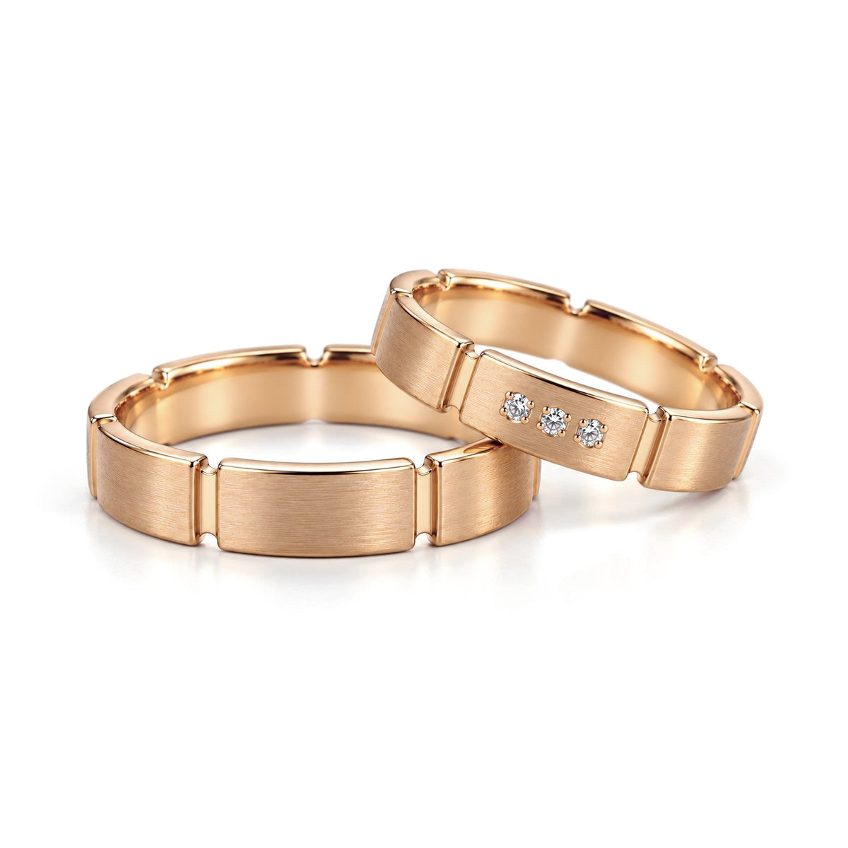 Three-Stone Segmented Lab-Grown Diamond Wedding Band Set · Rose Gold · Set