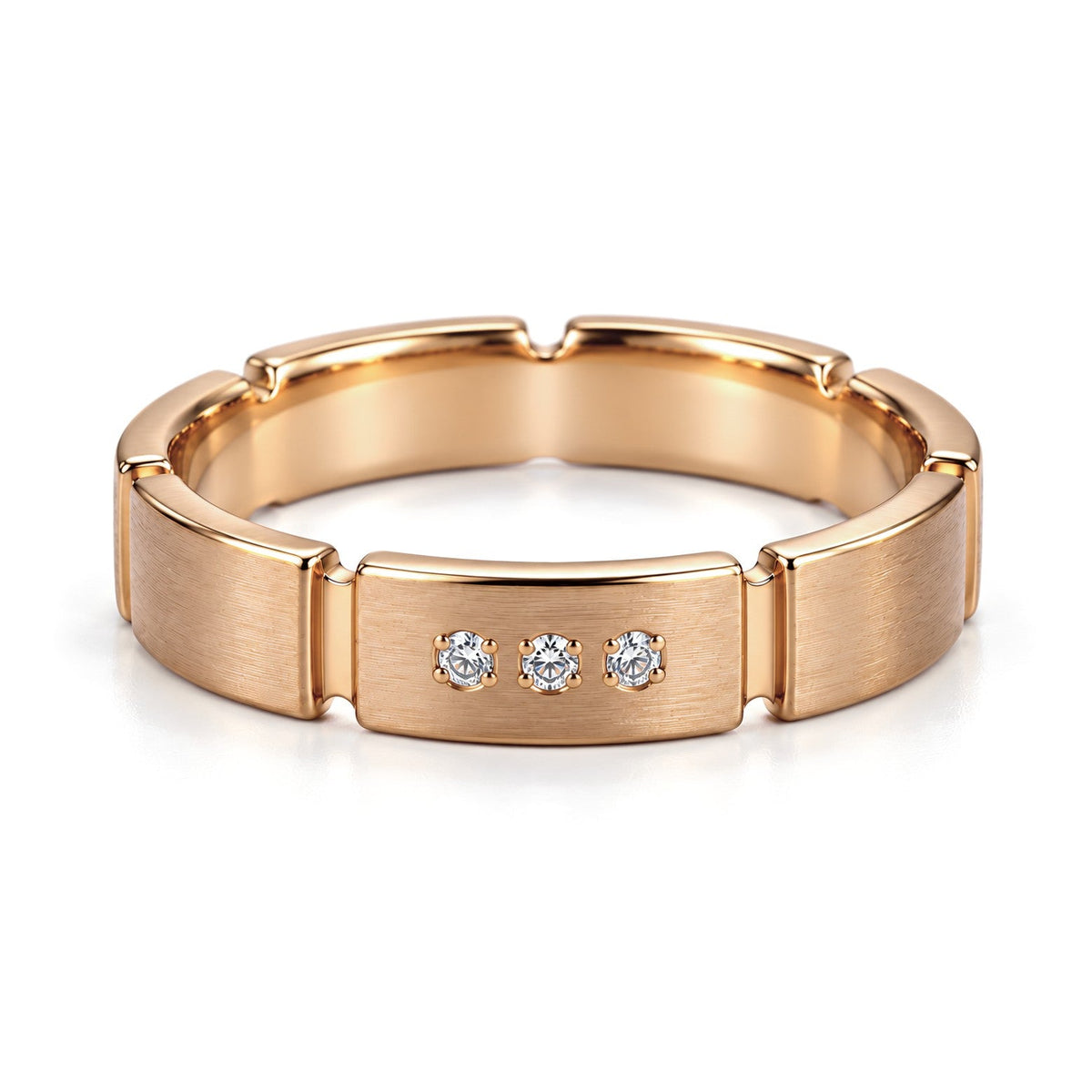 Three-Stone Segmented Lab-Grown Diamond Wedding Band Set · Rose Gold · Her Band