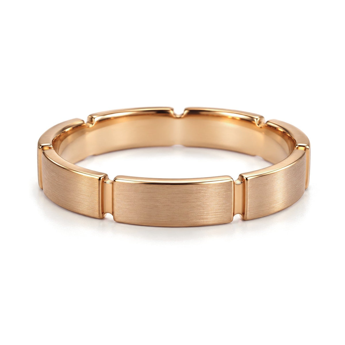 Three-Stone Segmented Lab-Grown Diamond Wedding Band Set · Rose Gold · His Band