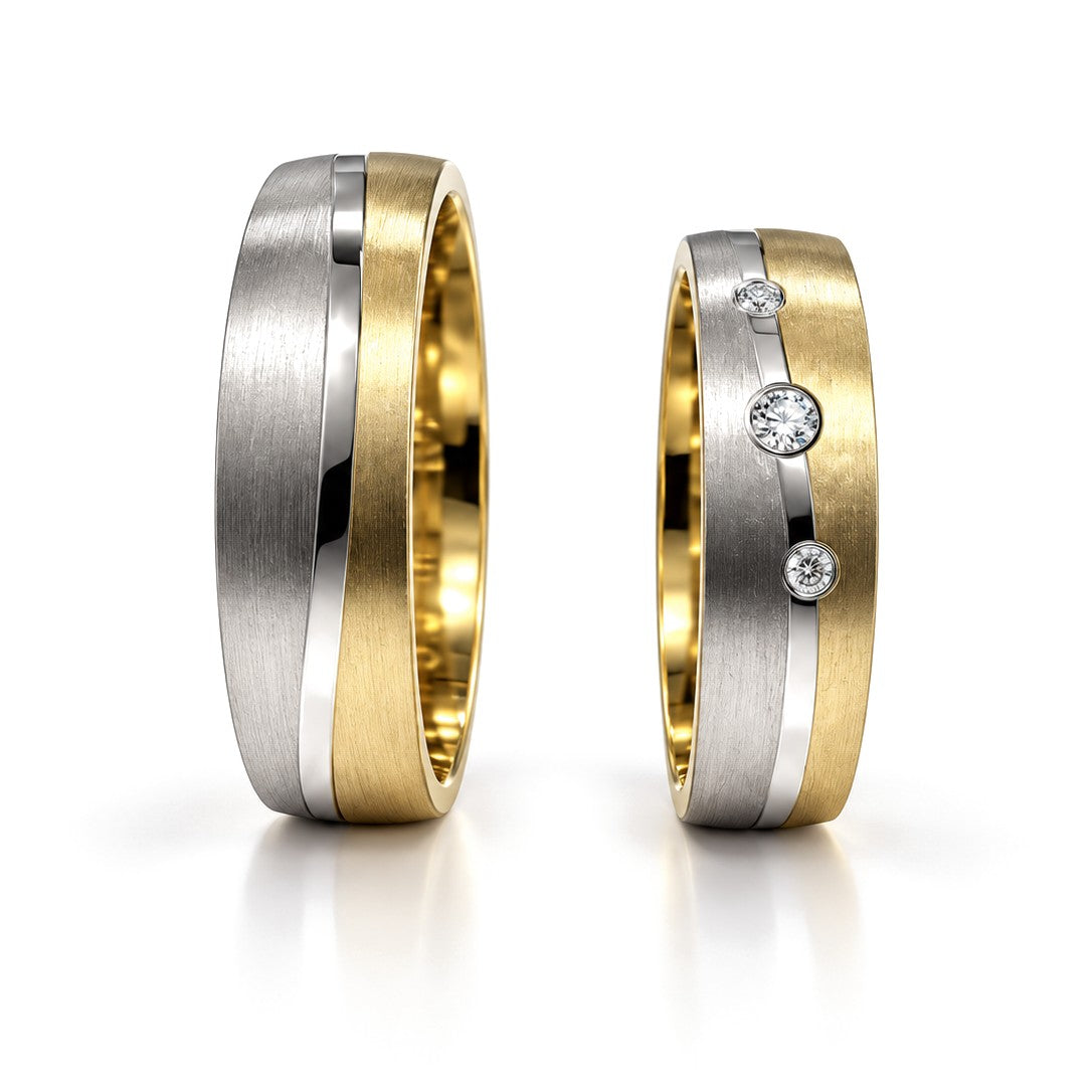 Three-Stone Wave Diamond Wedding Band Set · Set