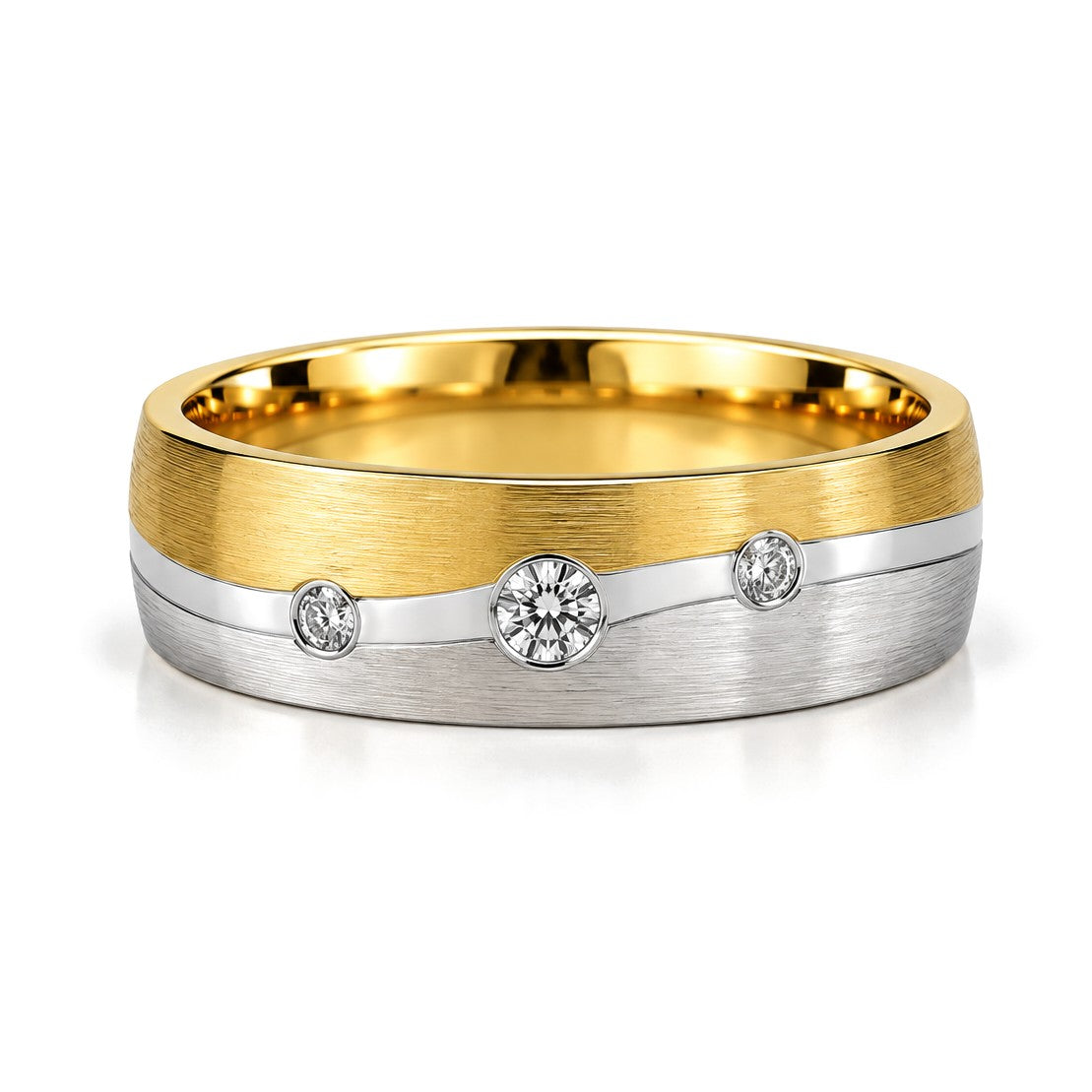 Three-Stone Wave Diamond Wedding Band Set · Her Band