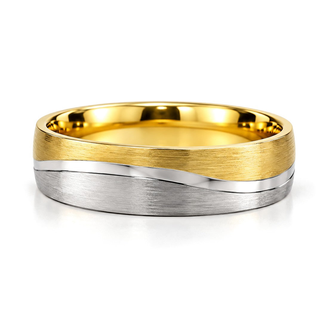 Three-Stone Wave Diamond Wedding Band Set · His Band