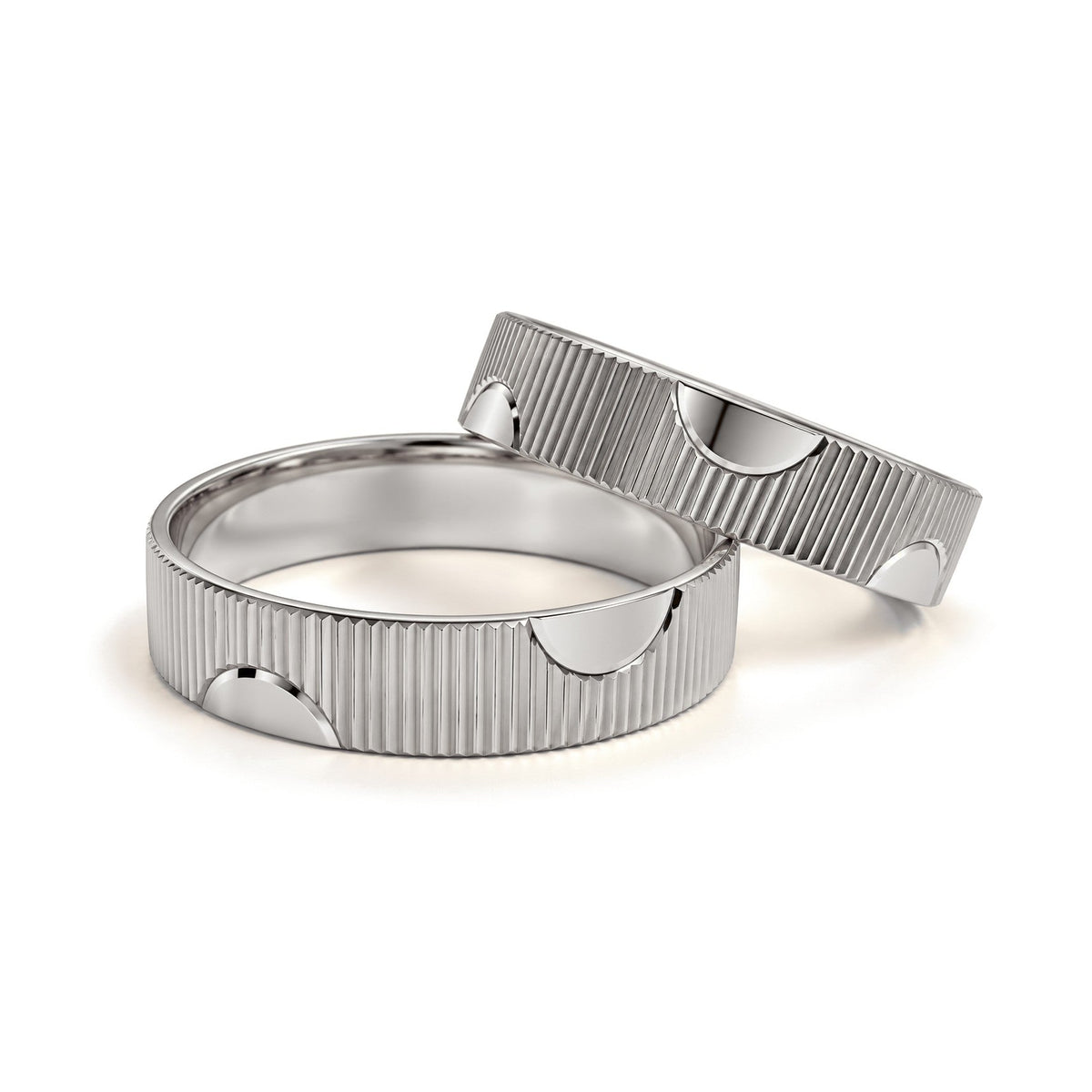 Half Moon Gold Wedding Band Set · White Gold · Set
