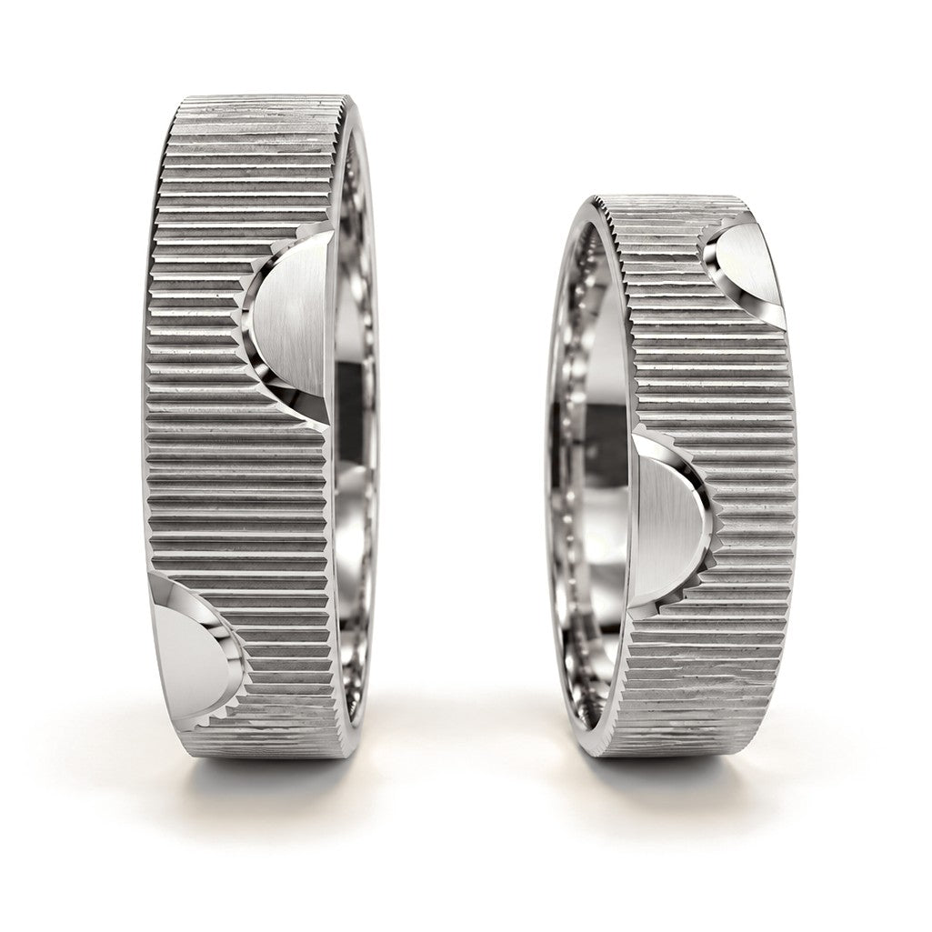 Half Moon Gold Wedding Band Set · White Gold · Set · Side View