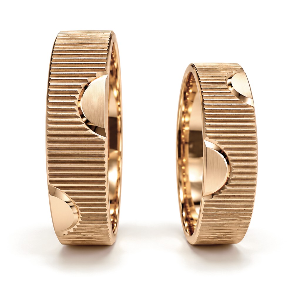 Half Moon Gold Wedding Band Set · Rose Gold · Set · Side View