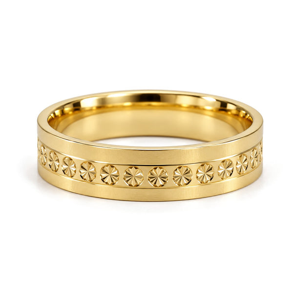 Star Pattern Brushed Gold Wedding Band Set · Yellow Gold · Her Band