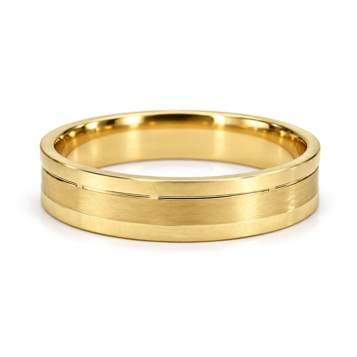 Star Pattern Brushed Gold Wedding Band Set · Yellow Gold · His Band