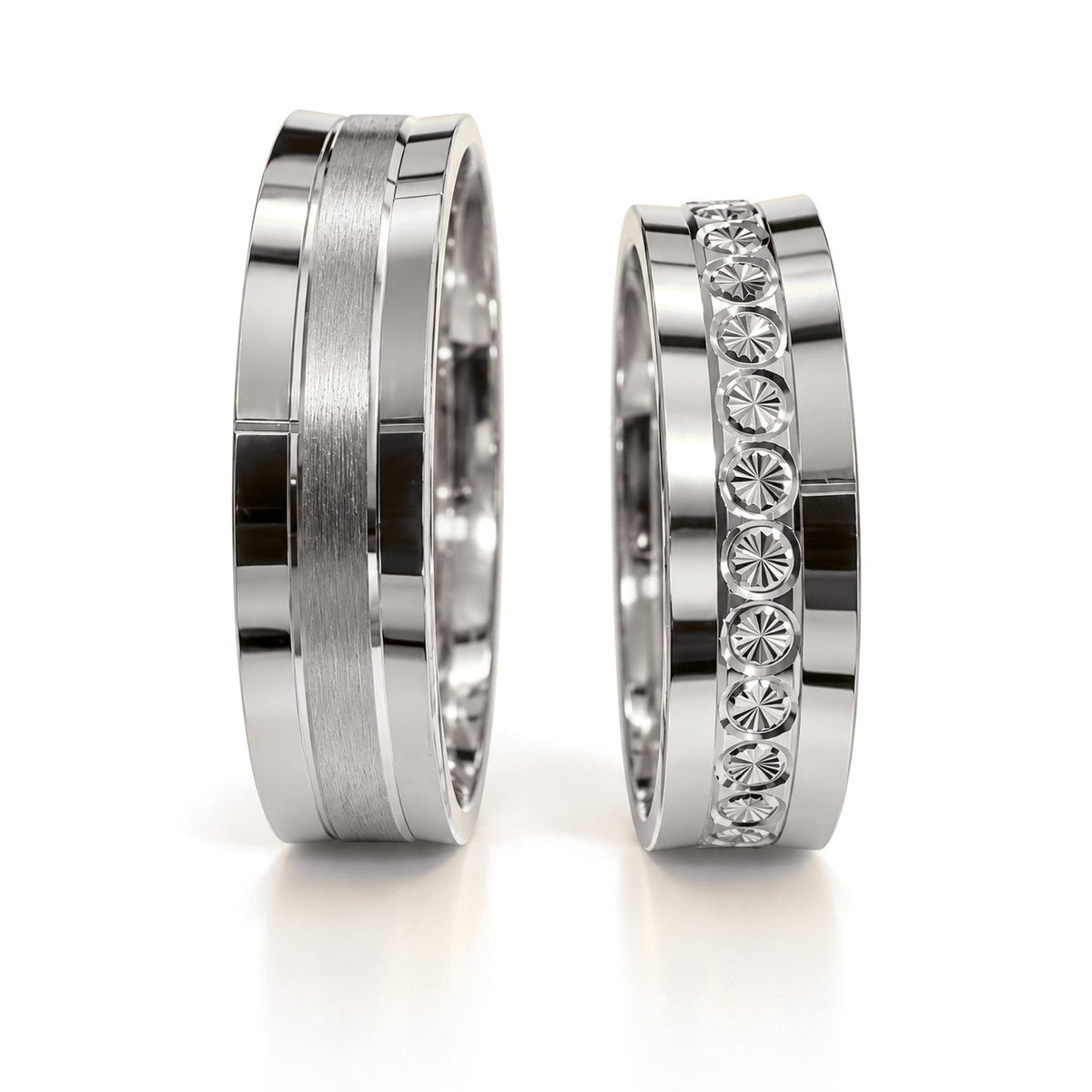 Star Pattern Brushed Gold Wedding Band Set · White Gold · Set