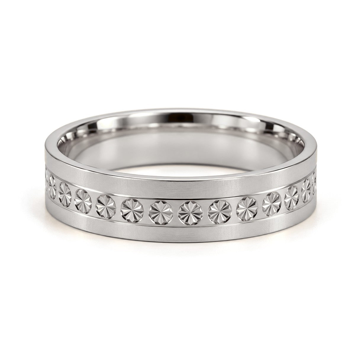 Star Pattern Brushed Gold Wedding Band Set · White Gold · Her Band