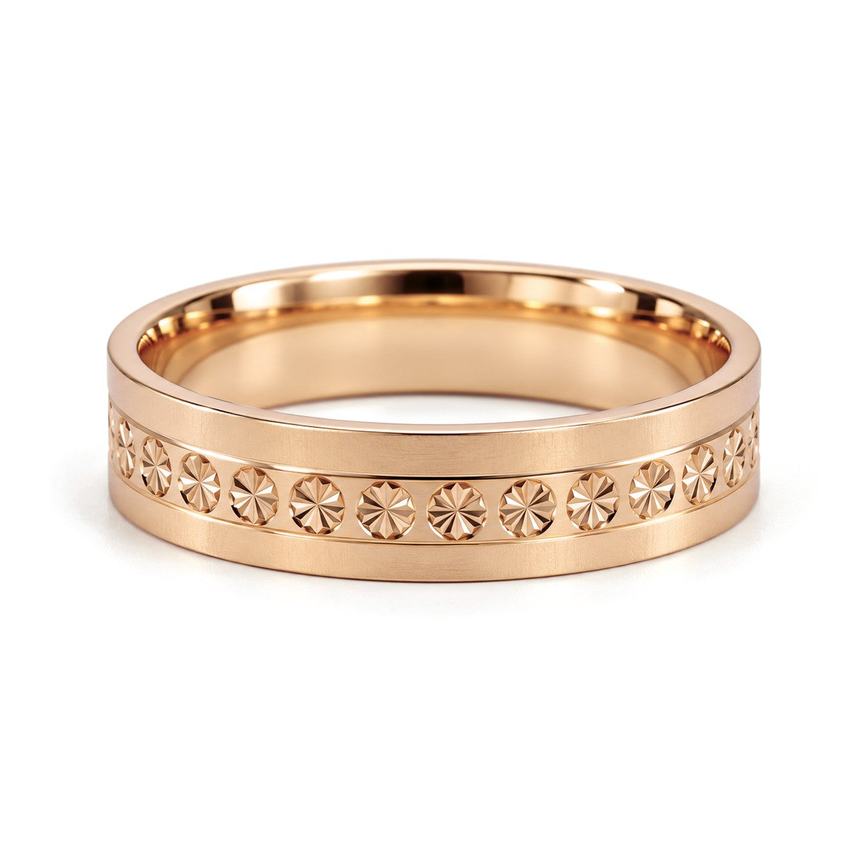 Star Pattern Brushed Gold Wedding Band Set · Rose Gold · Her Band